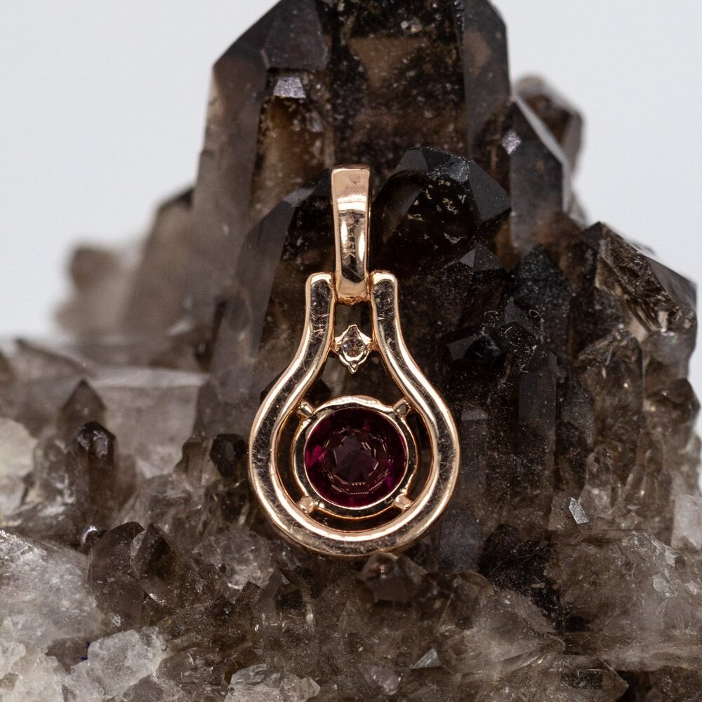 Rubellite Tourmaline Pendant in Solid 14K Rose Gold with Natural Diamond Accents - Picture 10 of 11